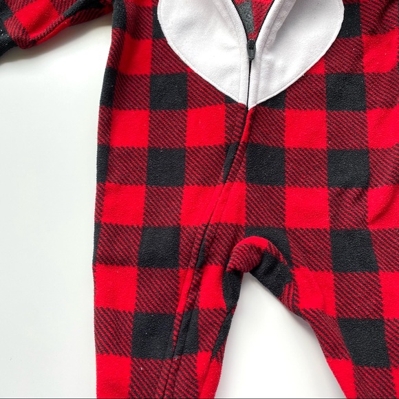 3/$15 Buffalo Plaid Red Black Check White Heart Footie Sleeper Onesie Size 3m - Picture 2 of 4